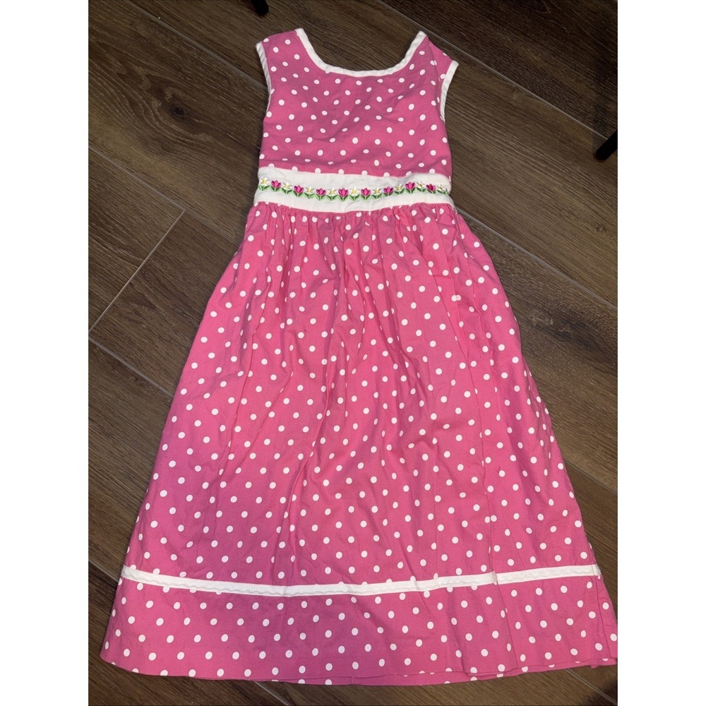 Vintage Rare Editions Pink Polka Dog Tulip Spring Easter Dress Size 6 Cotton‎